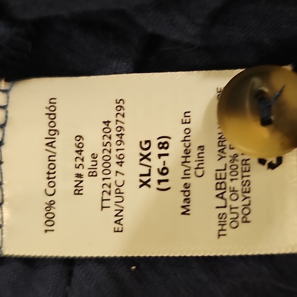 Time & Tru Sleeveless Button-Up Top W Bottom Tie Navy XL EUC - Picture 9 of 9